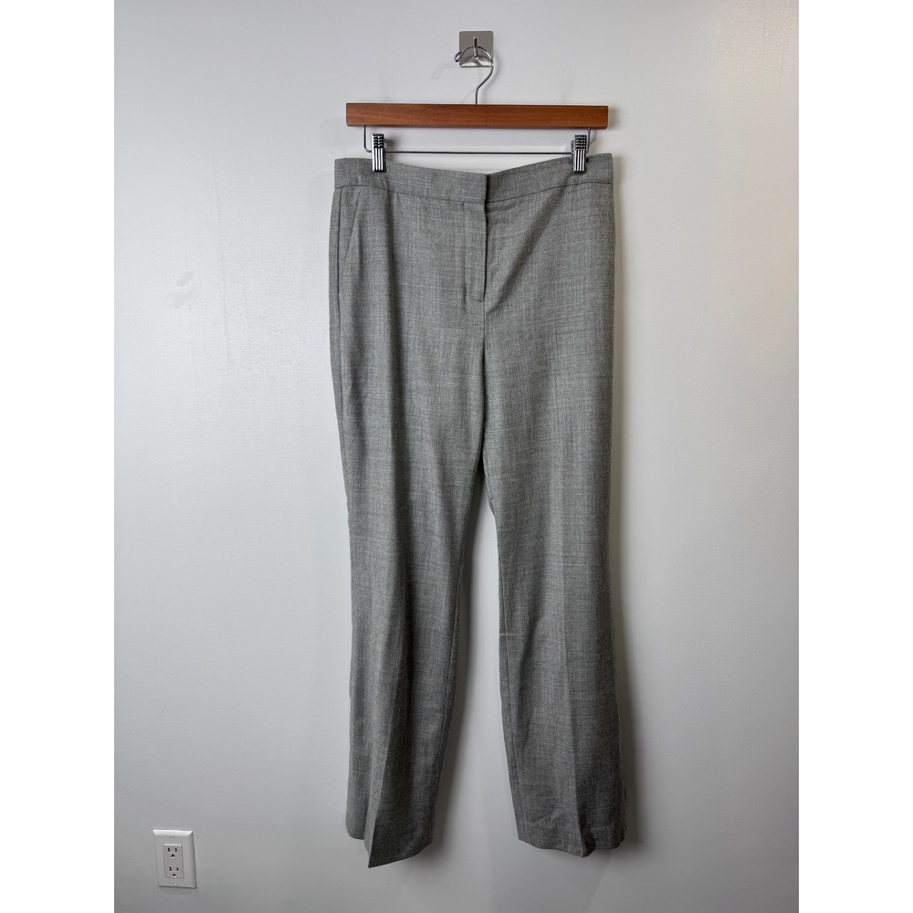 Theory Women Grey Slim St Pant Sleek Flannel Virgin Wool Trousers 6